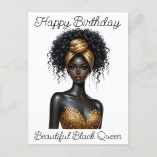 Postal Feliz cumpleaños, hermosa, reina negra, melanina p