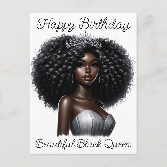 Postal Feliz cumpleaños hermosa reina negra melanina sist (Anverso)