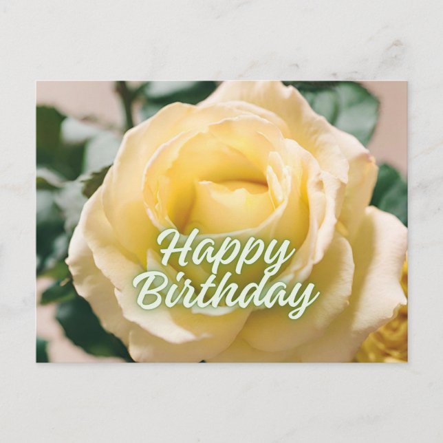 Postal Feliz cumpleaños hermosa rosa amarillo claro (Anverso)