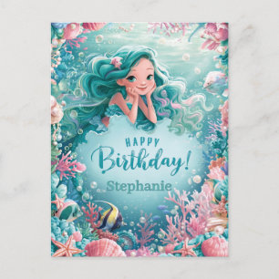 Postal Feliz Cumpleaños Hermosa Sirena Bajo el Arrecife d