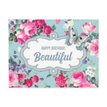 Feliz Cumpleaños, Hermoso. Flores y mariposa