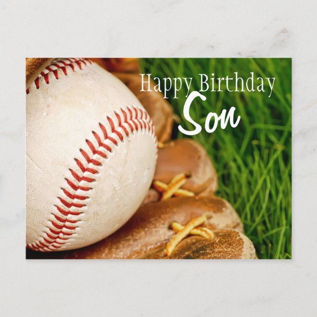 Postal Feliz cumpleaños, hijo de béisbol con Mitt (Anverso)