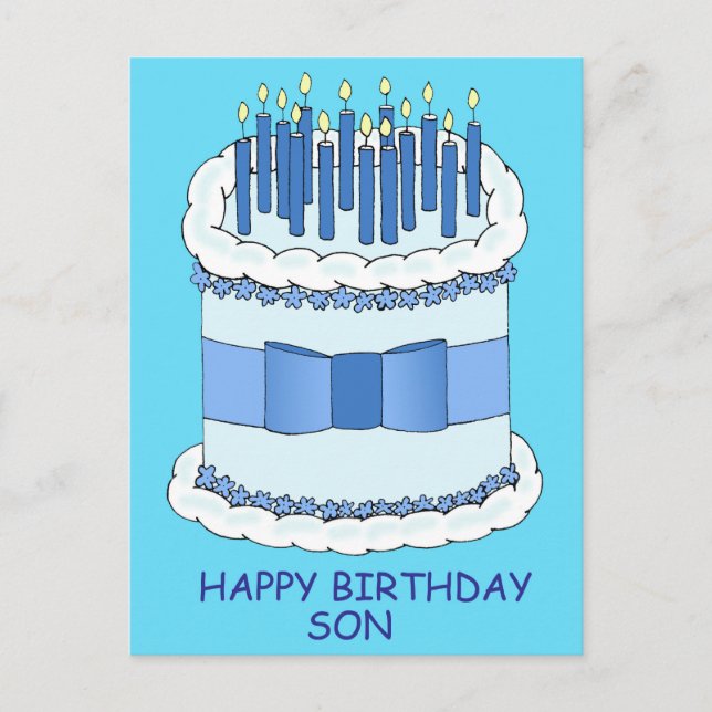Postal Feliz cumpleaños hijo Personalizado Pastel y Velas (Anverso)