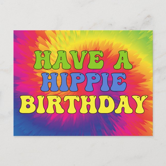 Postal Feliz cumpleaños hippie Tie Dye Divertido Colorido (Anverso)