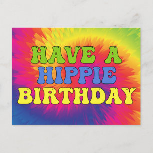 Postal Feliz cumpleaños hippie Tie Dye Lindo Colorido 70s