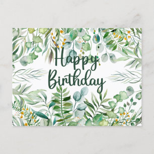 Postal Feliz Cumpleaños Hojas de Eucalipto y Plantas Verd