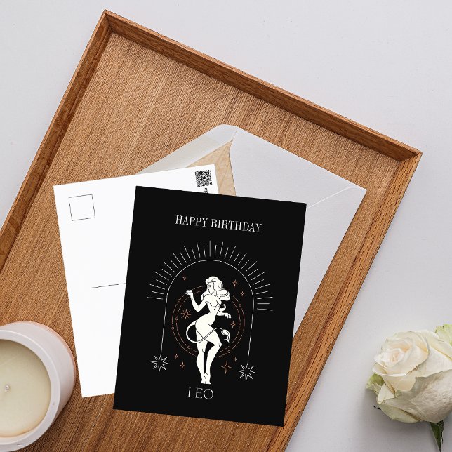 Postal Feliz Cumpleaños Horóscopo Zodiacal de Leo Místico (Happy Birthday Mystic Leo Zodiac Horoscope Postcard)