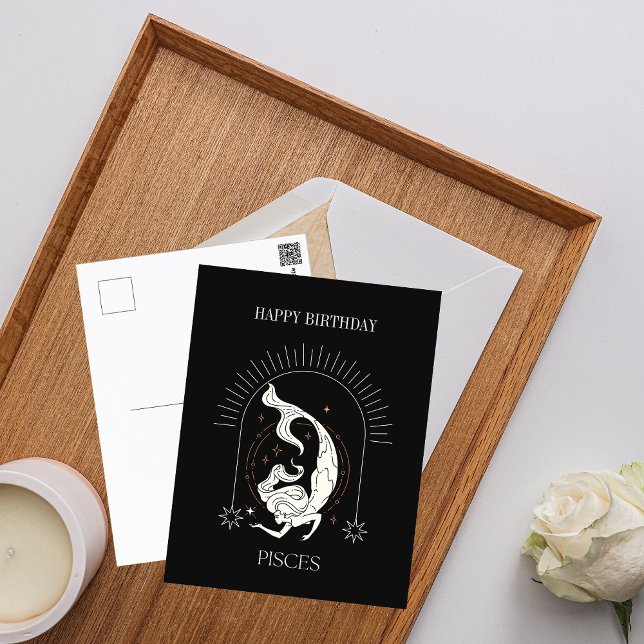 Postal Feliz Cumpleaños Horóscopo Zodiacal de Piscis Míst (Happy Birthday Mystic Pisces Zodiac Horoscope Postcard)