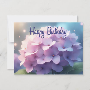 Postal Feliz Cumpleaños Hortensias Flores Rosa Púrpura 