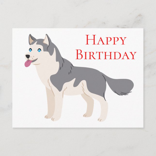 Postal Feliz cumpleaños Husky Perro de cachorro siberiano (Anverso)