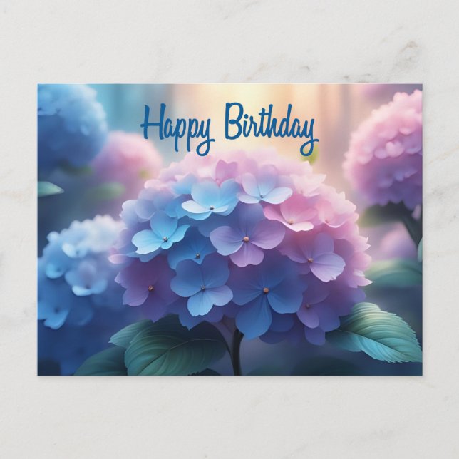 Postal Feliz cumpleaños Hydrangea Flowers (Anverso)