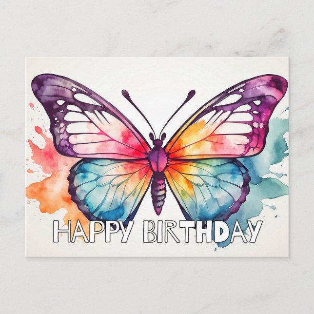 Postal Feliz cumpleaños Ilustracion artístico de mariposa (Anverso)