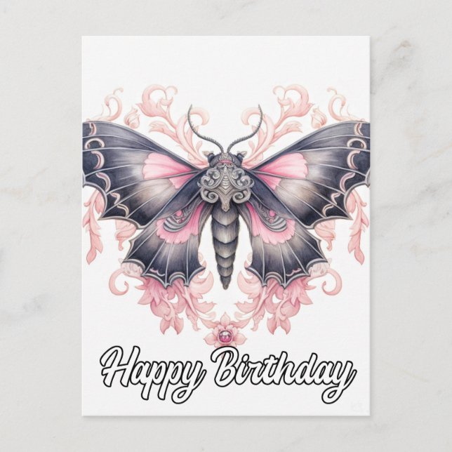 Postal Feliz Cumpleaños | Ilustración de hermosa mariposa (Anverso)