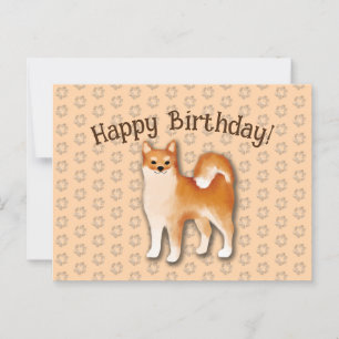Postal Feliz cumpleaños, ilustracion de perros chiba inu