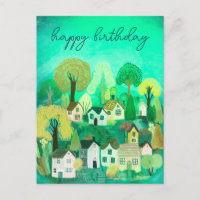 FELIZ CUMPLEAÑOS Ilustración de pueblo rural lindo