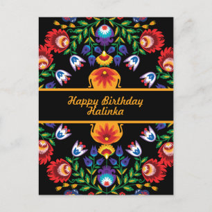 Postal Feliz cumpleaños increíble folk Wycinanki