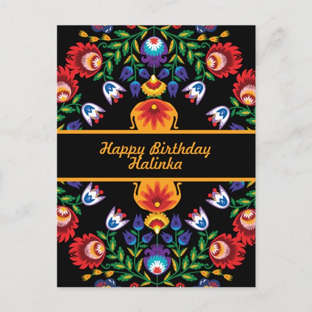 Postal Feliz Cumpleaños Increíble Wycinanki Folclore Pola (Anverso)