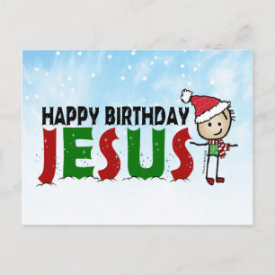 Postal Feliz Cumpleaños Jesús Stickman de Navidad