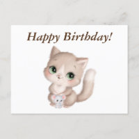 Feliz Cumpleaños Kitten y Ratón Acuarela