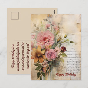 Postal Feliz Cumpleaños Lady Grunge Floral 17