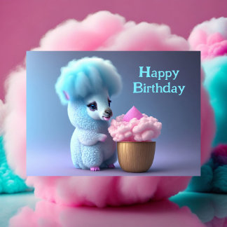 Postal Feliz Cumpleaños, Lama comiendo pastelito