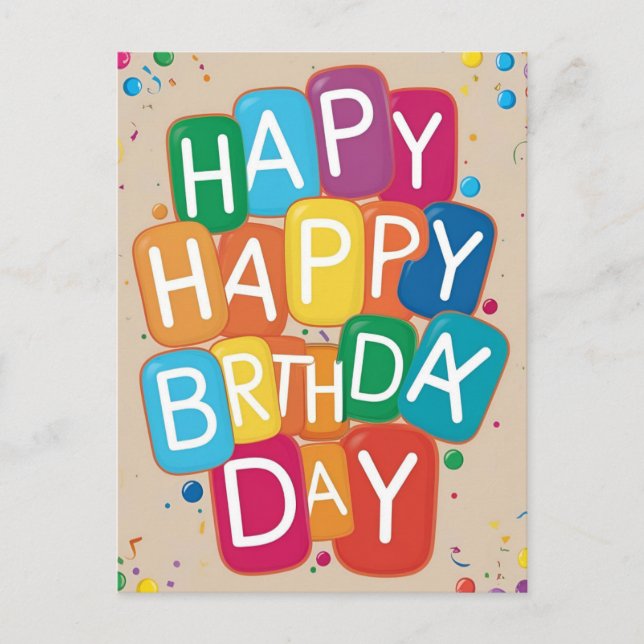 Postal FELIZ CUMPLEAÑOS Letras Burbuja Coloridas Cumpleañ (Anverso)