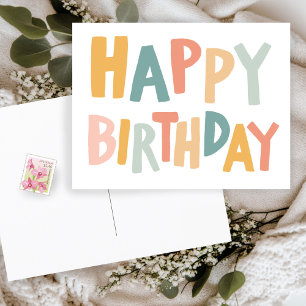 Postal FELIZ CUMPLEAÑOS Lettering Pastel Colorido Bonito 