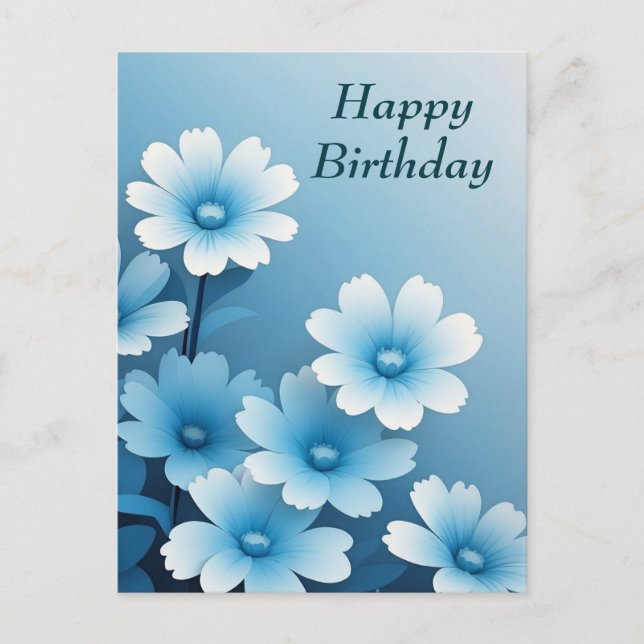 Postal Feliz cumpleaños lindas flores azules  (Anverso)