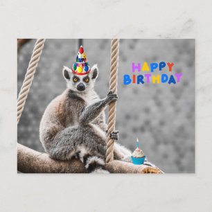 Postal Feliz Cumpleaños Lindísimo Lémur Divertido en una
