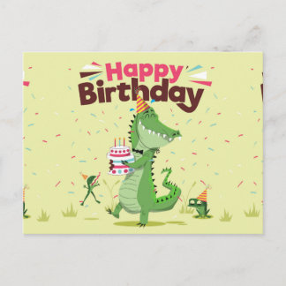 Postal Feliz Cumpleaños Lindo Cocodrilo de Dibujos Animad