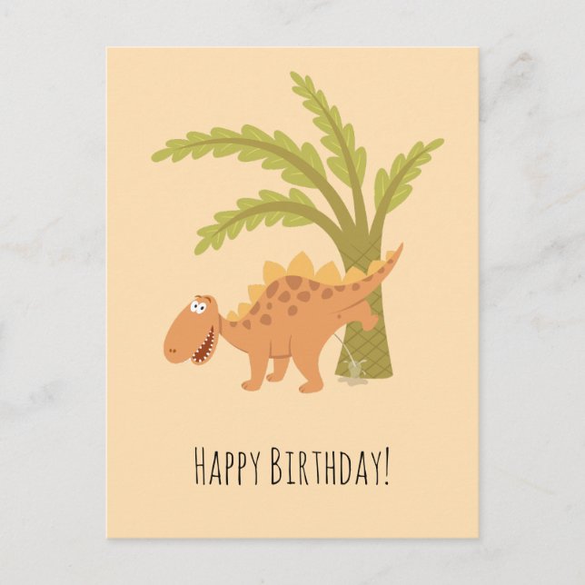 Postal Feliz cumpleaños lindo divertido Dinosaurio Dino P (Anverso)
