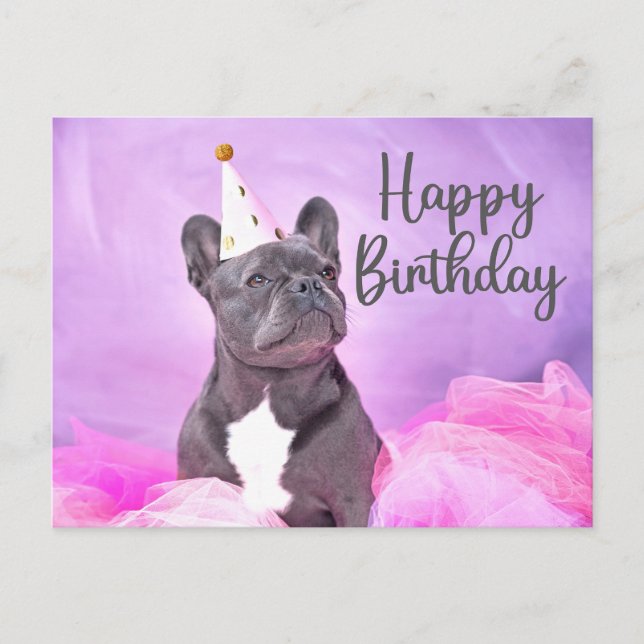 Postal Feliz cumpleaños lindo gracioso Bulldog francés (Anverso)