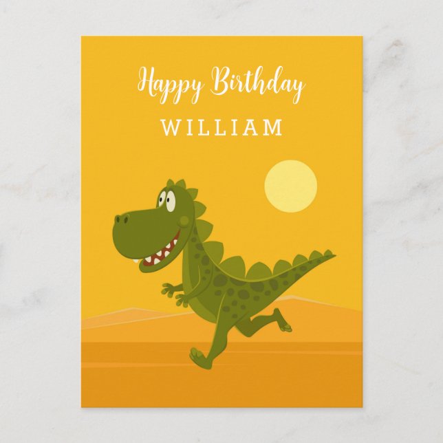 Postal Feliz cumpleaños lindo gracioso dinosaurio chino (Anverso)