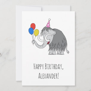 Postal feliz cumpleaños lindo mamut globos de mamu