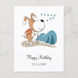 Postal Feliz cumpleaños, lindo perro cachorro senderismo 