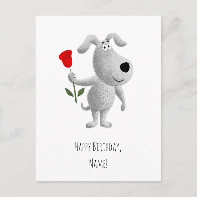 Postal Feliz cumpleaños lindo perro de cachorro rojo (Anverso)