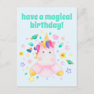 Postal Feliz Cumpleaños Mágico, Niños Lindos Unicornio