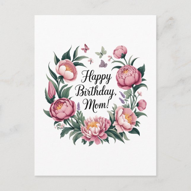 Postal Feliz cumpleaños, mamá diseño floral (Anverso)