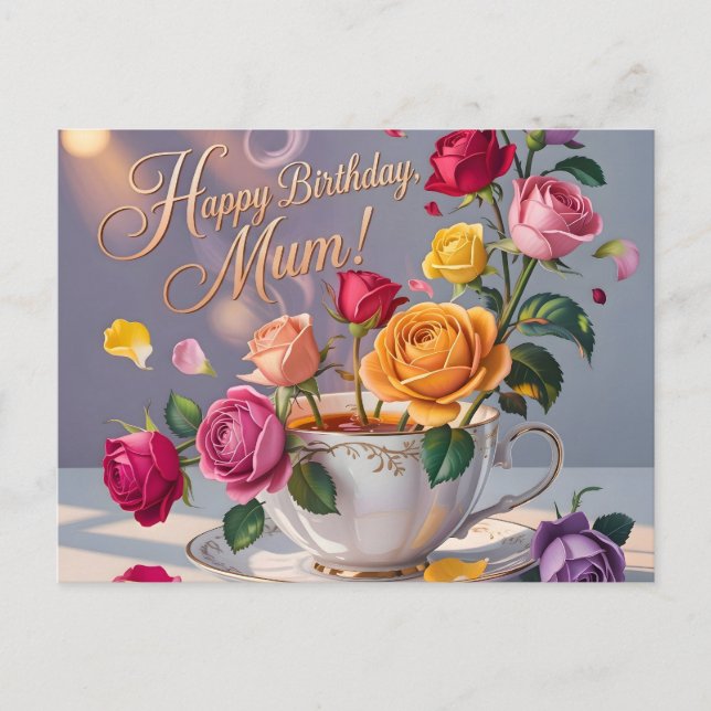 Postal Feliz Cumpleaños Mamá Felicitación con Rosas (Anverso)