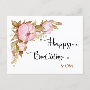 Postal Feliz cumpleaños mamá Floral Watercolor