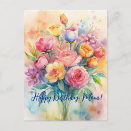 Postal Feliz cumpleaños, mamá Watercolor Bouquet Postcard