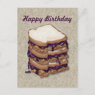 Postal Feliz cumpleaños, mantequilla de maní y sándwiches