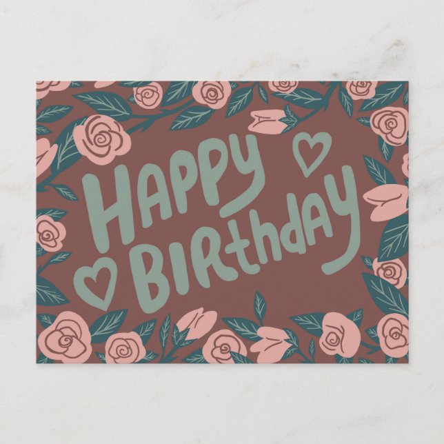 Postal FELIZ CUMPLEAÑOS Marco de Rosa Rosa Bonita Persona (Anverso)