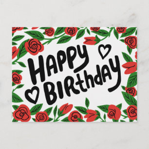 Postal FELIZ CUMPLEAÑOS Marco Rosa Roja Bonita Personaliz