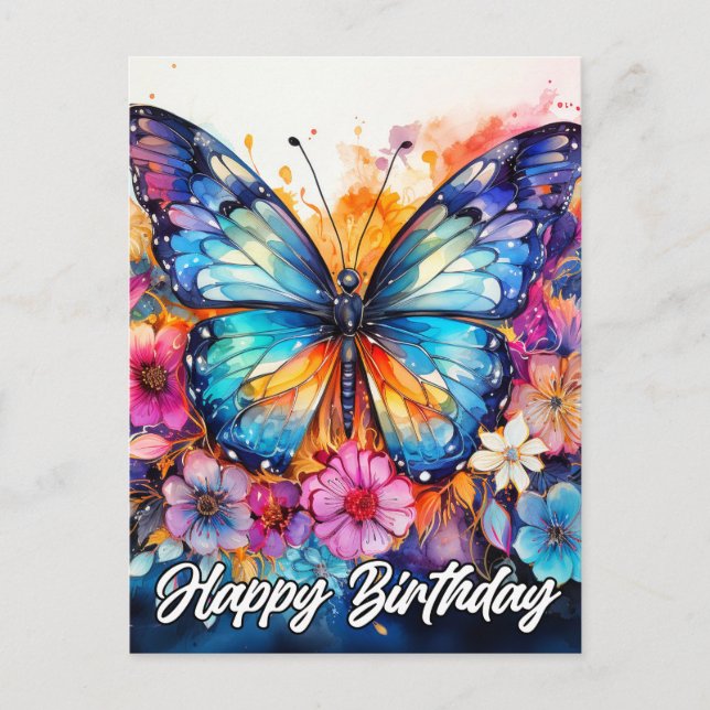 Postal Feliz Cumpleaños | Mariposa Hermosa Colorida (Anverso)