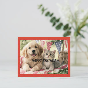 Postal Feliz cumpleaños, mascotas tan lindas,