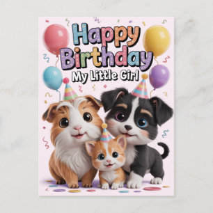 Postal Feliz Cumpleaños Mi Niña: Diseño de Mascota Adorab