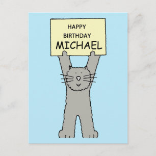 Postal Feliz cumpleaños Michael Personalizado Gray Cat