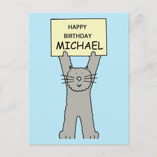 Postal Feliz cumpleaños Michael Personalizado Gray Cat (Anverso)