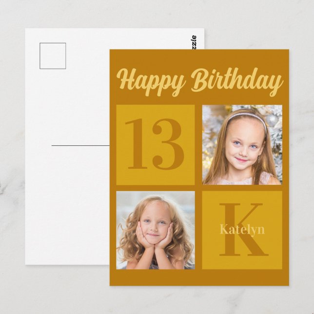Postal Feliz cumpleaños Moda Gold 2 foto personalizada (Anverso / Reverso)
